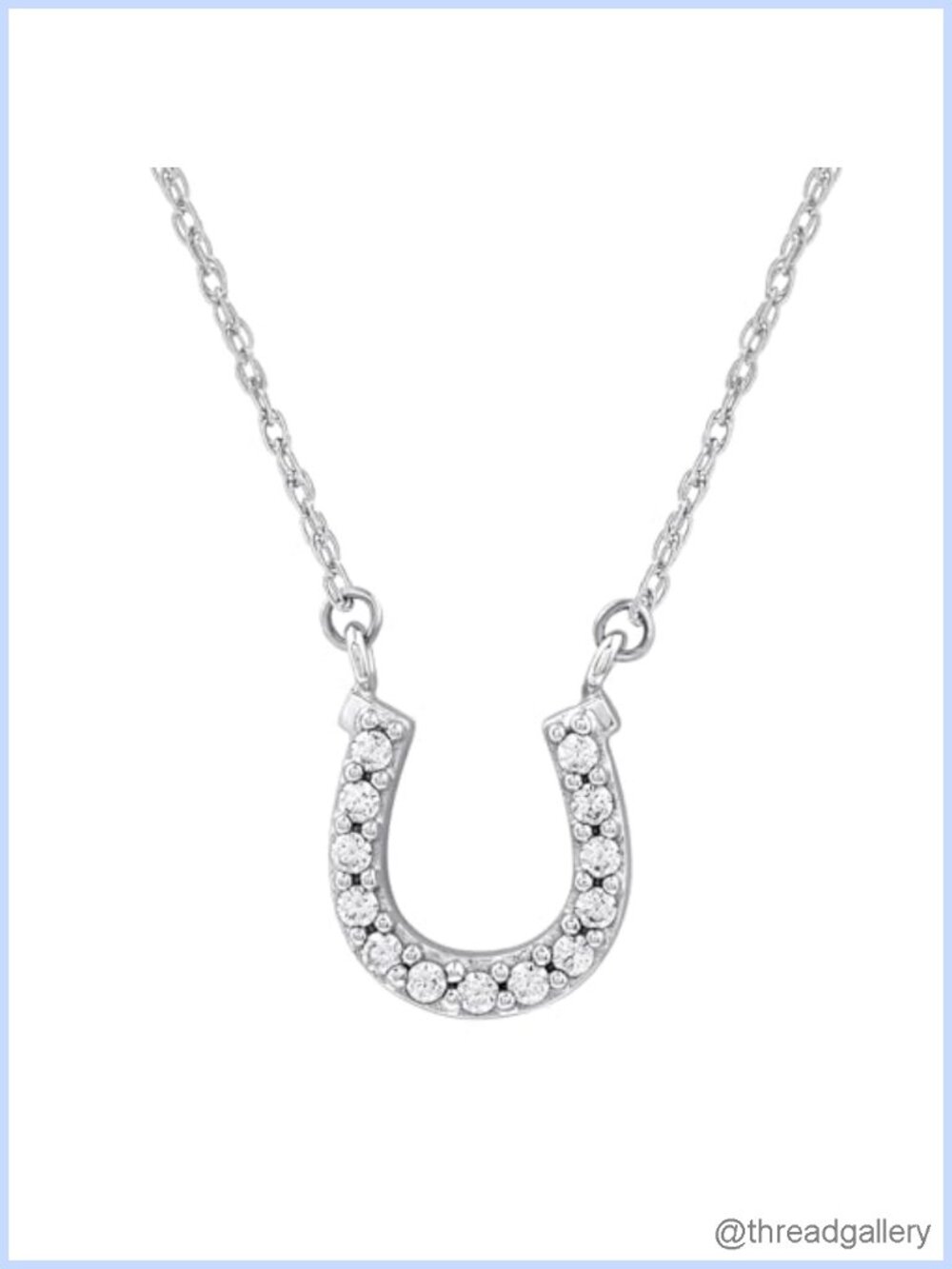 10K White Gold Horseshoe Pendant Necklace Natural Diamond 17" Rope Chain